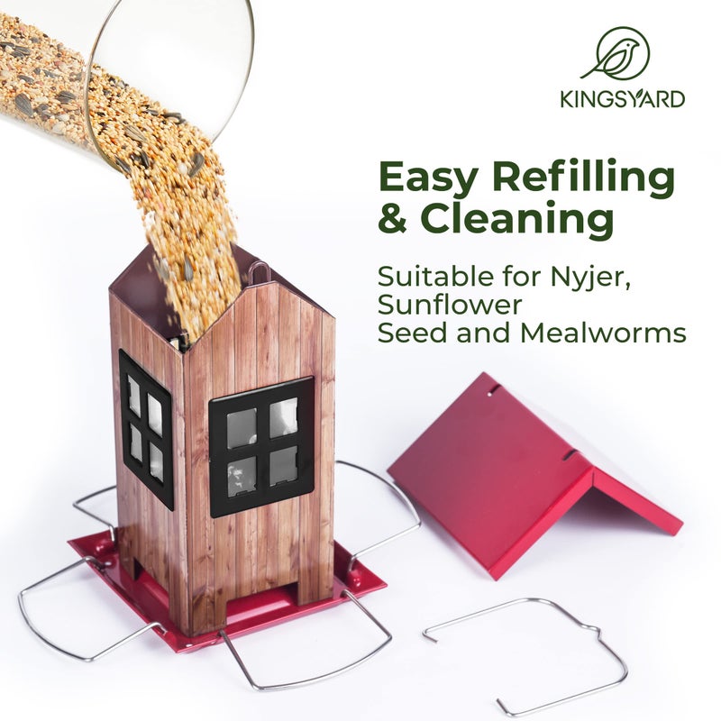 Kingsyard Cute Bird House Feeders for Outside, Hanging Metal Bird Feeder with 4 Ports, Outdoor Garden Yard Decorations for Cardinals Finches Chickadees Goldfinches & Sparrows Birds Watching - Image 4